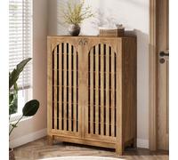 Armoire à chaussures à 6 étages avec portes à lamelles, 24 paires de meuble à chaussures de ferme avec étagères réglables, étagère en bois pour entrée, couloir, salon (marron) Un design durable : Ce m