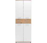 Armoire à chaussures - Décor Chêne Artisan et blanc - L70 x P35 x H185 cm - 6 Étagères - 1 Tiroir - Capacité 24 Paires