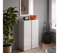 Armoire à chaussures d'entrée 2 portes 70x35x111cm blanc brillant bois Indy