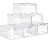 Armoire à chaussures en plastique, rangement en plastique, avec porte, transparent, bacs en plastique, lot de 6, empilables, montage facile, 27 x 34,5 x 19 cm, pour des chaussures jusqu'à la taille 46