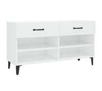 Armoire à Chaussures Haute Brillant Blanc 102x35x55 cm | 2 tiroirs, 4 compartiments, plateau de table, matériau à base de bois, couloir
