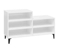 Armoire à Chaussures Haute Brillant Blanc 102x36x60 cm avec 5 Étagères | Matériau à base de bois, cadre en métal, 5 étagères, plateau de présentation, couloir, armoire de console
