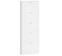 Armoire à Chaussures Haute Brillant Blanc 59x17x169 cm avec 5 Tiroirs | Design moderne, plastique à base de bois, résistant à l'humidité, construction stable, installation facile