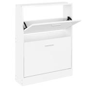 Armoire à Chaussures Haute Brillant Blanc 59x17x81 cm avec 2 Tiroirs | Design moderne, plastique à base de bois, résistant à l'humidité, 2 tiroirs basculants, instructions de montage