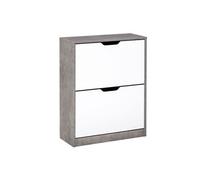 Armoire à chaussures meuble à chaussures dim. 62L x 26l x 81H cm 2 portes abattantes blanc effet béton ciré