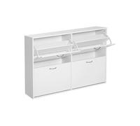 Armoire à chaussures meuble à chaussures grande taille dim. 120L x 24l x 81H cm 4 portes abattantes double niveau panneaux particules blanc