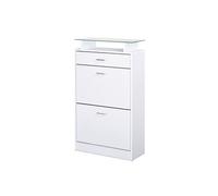 HOMCOM Armoire à Chaussures Meuble Rangement Chaussures 2 Portes abattantes 2 Compartiments, tiroir, Plateau en Verre - Bois chêne Blanc