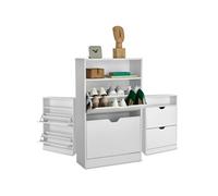 tectake® Meuble chaussures Meuble de rangement moderne Blanc Meuble d'entrée à 2 tiroirs basculants & 1 étagère, Armoire pour max. 12 paires, Rangement chaussures gain de place idéal Entrée & Dressing