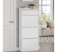 Armoire à chaussures - Rangement à chaussures - Meuble à chaussures - Commode à chaussures - Armoire à chaussures étroite - Blanche - 3 portes rabattables