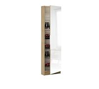 Armoire a chaussures ZAPATERO - 12 Paires - Décor Chene et Noir - 1 porte avec miroir - L50 x P18 x H200 cm - CBA MEUBLES