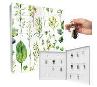Armoire à clés 30x30x5 cm Aquarelle de Plantes Porte Droite Blanc | Rangement | Sécurité | Accroche-clés | Coffret | Boîtier | Décoratif | Crochet | Mobilier | Attache | Fixation | Entrée