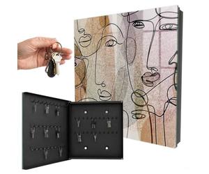 Armoire à clés métal & Verre 30x30x5 cm Dessin au Trait Porte Gauche Noir