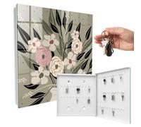 Armoire à clés Murale 30x30x5 cm Composition Florale Porte Droite Blanc