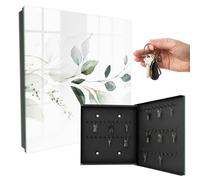Armoire à clés Murale 30x30x5 cm Feuilles aquarelles Porte Droite Noir
