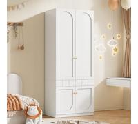 Armoire à deux portes pour chambre d'enfant – Blanche, armoire laquée pour enfant avec barre de suspension et tiroirs, poignées en métal, dimensions 80x50x200 cm – Petite armoire pour vêtements d'enfa