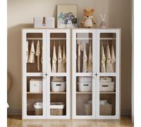 Armoire à deux portes pour enfants avec portes en acrylique, tringle à vêtements, ensemble 2 éléments, blanc et bois naturel, panneaux laqués + aggloméré, 160 x 50 x 150 cm