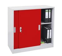 Armoire à dossiers Boston HWC-F41, armoire en acier, avec portes coulissantes 90x90x45cm rouge