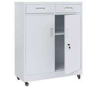 Armoire à dossiers HWC-O89, armoire en acier, armoire de bureau, roulettes, portes, tiroirs verrouillables, métal, 116 x 90 x 40 cm blanc