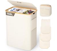 Armoire à linge beige avec couvercle - 3 compartiments - 158 litres - tissu Oxford 600D