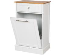 WONDERMAKE® Armoire à linge haute ou armoire à poubelles en bois / bambou, collecteur de linge Armoire haute pour salle de bain ou cuisine dépliante avec tiroir, 51 x 37 x 82 cm, blanc