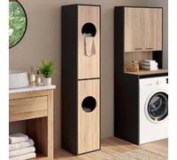 IDMARKET Armoire à linge buanderie, colonne de salle de bain WALLIS noir et bois façon hêtre