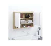 Armoire à miroir de salle de bain 80x15x60cm MDF Blanc et chêne Blanc et chêne G