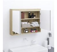Cabinet de Miroir de Salle de Bain Résistant à l'Humidité 80x15x60 cm Blanc et Chêne