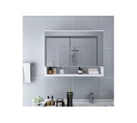 Armoire à miroir de salle de bain LED Blanc 80x15x60 cm MDF Blanc et argenté G