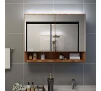 Armoire à miroir de salle de bain LED Chêne 80x15x60 cm MDF Chêne et argenté G