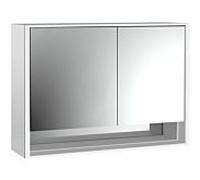 emco loft Armoire de toilette avec éclairage avec compartiment inférieur, 1000mm, 2 portes, modèle apparent, aluminium/miroir, 979805216, Exécution: porte large à gauche