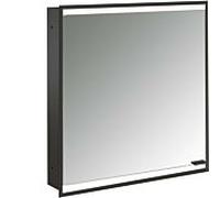 Emco prime armoire à miroir éclairée à encastrer 949713531 600x730mm, porte 2000 , charnières à gauche, noir/miroir