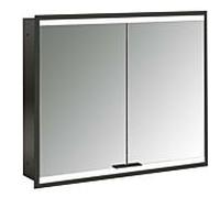 Emco prime armoire à miroir éclairée à encastrer 949713534 800x730mm, 2 portes, noir/miroir