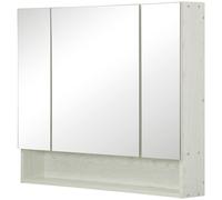 Armoire à miroir Kleankin avec 4 sections et étagères réglables, miroir de salle de bain en bois et verre, 90x15x75 cm, blanc