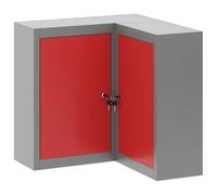 Armoire à outils avec étagère en acier et bois 55 x 55 x 55 cm, rouge et gris, avec serrure à came et étagères réglables, idéale pour l'atelier, le garage et les bricoleurs