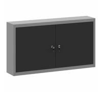Armoire à outils avec étagère noire et grise en acier et bois 100 x 20 x 55 cm avec serrure à came, 3 étagères réglables, pour atelier, garage et bricolage
