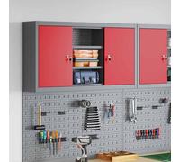 Armoire à outils avec étagères en acier et en matériau composite, de couleur rouge et gris, dimensions 100 x 20 x 55 cm, verrouillable avec 2 serrures à gâche, 6 étagères, idéale pour l'atelier, le ga