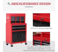Armoire à outils - Chariot à outils - 9 tiroirs - Verrouillable - Métal - Monté sur roulettes - Double porte - Rouge/Noir