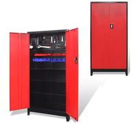 Armoire à outils en acier avec 2 portes, 90 x 40 x 180 cm, noir et rouge, 3 étagères amovibles, planche enfichable, verrouillage à 3 points, pieds en plastique, chariot d'atelier, entrepôt, garage