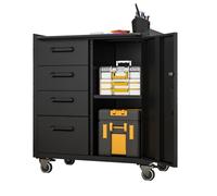 Armoire à outils métal robuste 75x42x88cm avec roulettes - Noire/Grise pour garage atelier bureau rangement professionnel