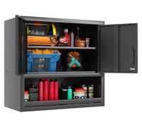 Armoire à outils métallique à fixation murale, H 77 cm, avec porte à serrure, 1 étagère réglable et 1 tiroir ouvert, pour garage, entrepôt ou bureau, noir