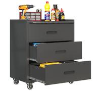 Armoire à outils métallique de haute qualité sur roulettes – Armoire à outils à 3 tiroirs, 75 × 42 × 88 cm, noir/gris, pour le garage, le bureau et la maison – Livraison sur place