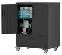 Armoire à outils métallique de haute qualité sur roulettes – Espace de rangement robuste, H 101,5 × L 76 × P 51 cm, noir/gris, pour garage, bureau et maison – Sur place
