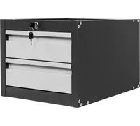 Armoire à outils métallique Mega-M pour tables d'atelier avec deux tiroirs à extension totale, 37 x 48,6 x 34 cm, système 01, graphite/façade grise