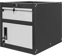 Armoire à outils métallique Mega-M pour tables d'atelier, structure suspendue, un tiroir + une armoire avec porte, 37 x 48,6 x 50 cm, système 01, graphite/façade grise