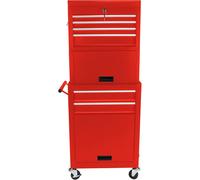 Armoire à outils mobile avec 6 tiroirs, 4 roulettes universelles (2 avec frein) | Fermeture par clé | Organisateur de tiroirs amovible 2 en 1 | Acier avec revêtement époxy | Rouge