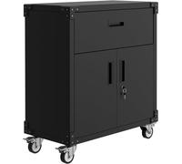 Armoire à outils sur roulettes, armoire de classement en acier avec tiroir, 2 portes verrouillables et étagère réglable en hauteur, armoire de bureau, armoire métallique pour garage, maison et bureau,