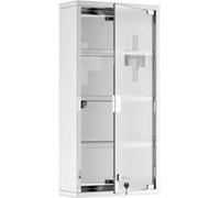 Armoire à pharmacie 3 étagères 4 niveaux 30L x 12l x 60H cm porte verre trempé symbole croix acier inoxydable brossé Gris G