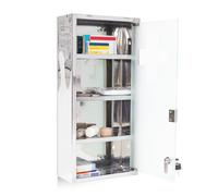 relaxdays Armoire à Pharmacie en INOX magnétique l x H x P: 27 x 57 x 12 cm Urgence Premiers Soins Porte en Verre Opale. Gris argenté, métal, 57 x 27 x 12 cm