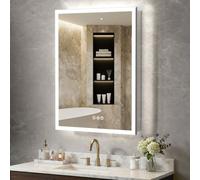 Armoire à pharmacie de 61 x 81,3 cm avec miroir, armoire à pharmacie lumineuse à DEL avec prise électrique et USB, intensité variable en continu, 3 couleurs et anti-buée, à brancher ou câblée, armoire
