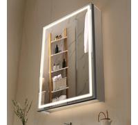 Armoire à pharmacie éclairée VEVOR avec miroir (50 x 70 cm), montage encastré ou mural, armoire de salle de bain LED à intensité variable en 3 couleurs avec éclairage au sol, rangement sur étagère rég